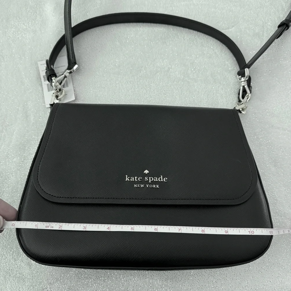 KATE SPADE Black Staci Saffiano Leather Flap Crossbody Bag - Picture 12 of 15